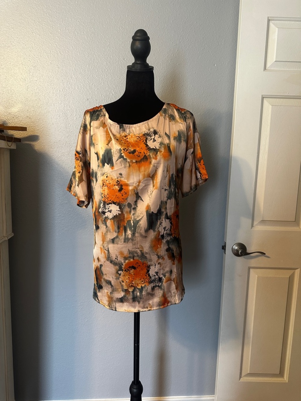 Suzanne Betro Orange and Black Floral Blouse